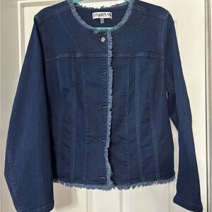 Kasper Dark Blue Frayed Edge Jean Jacket